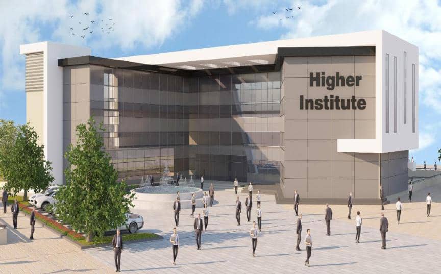 Higher Institute for Tourism façades and site plan.