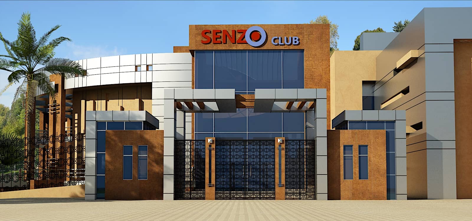 Senzo Club entrance building render.