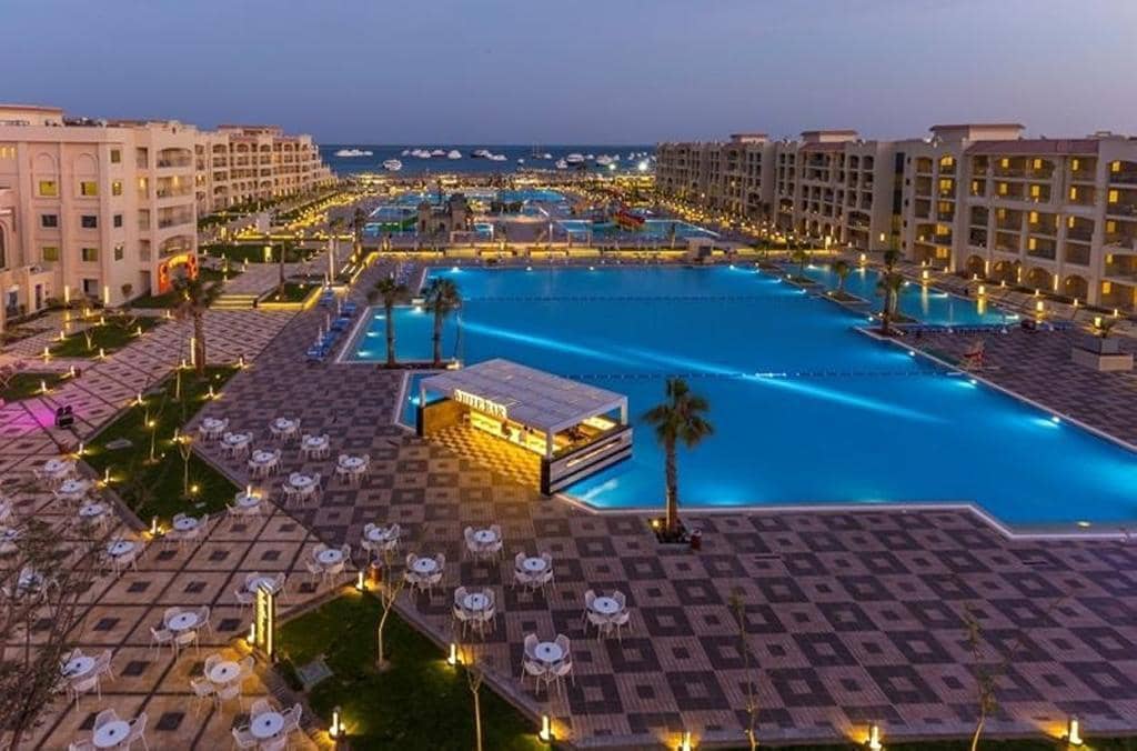 White Beach Resort pools seen from above.